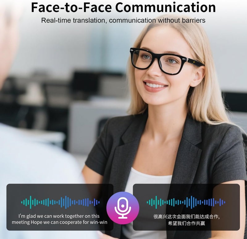 PADOM AI Smart Translation Glasses, Noise Reduction & Anti-Blue Light, Powered By GPT, Support 165+ Languages Multi-Functional Translator Glasses, Unisex Audio Bluetooth Glasses for Work, Travel & Study - Image 4